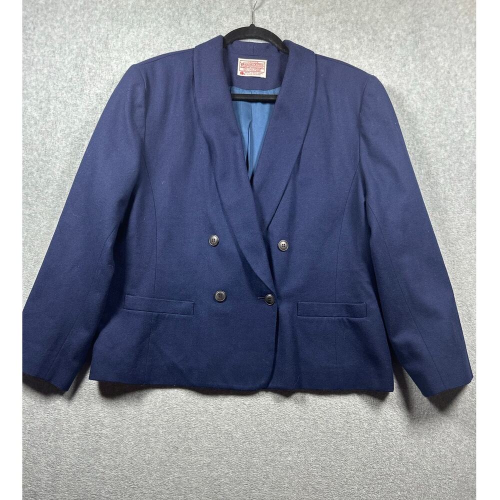 Pendleton Blazer Jacket Women's Size 16 Navy Blue Double Breasted Shawl Lapel